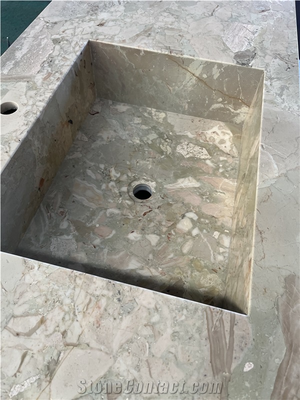 Cream Antique Marble Custom Bathroom Countertop