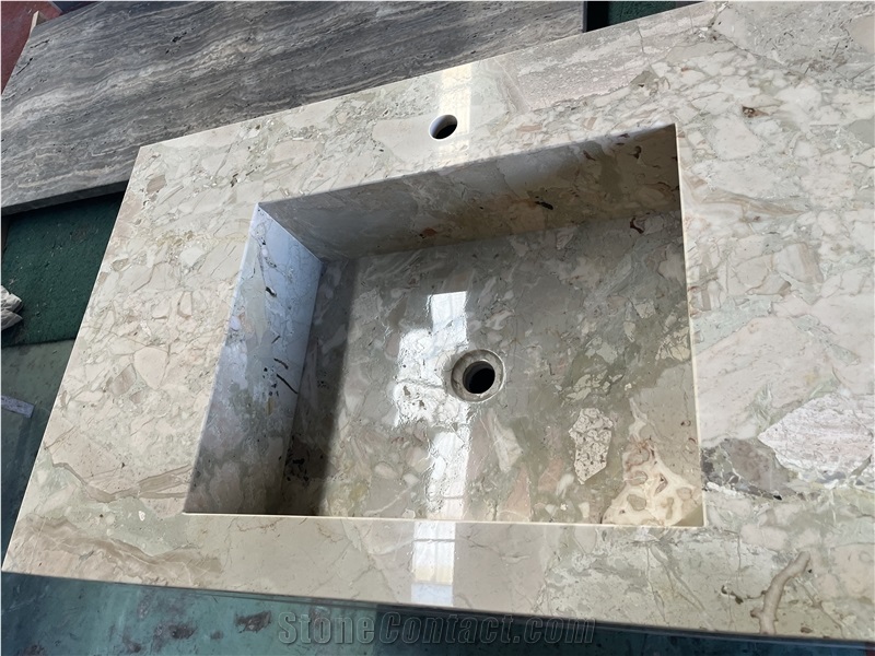 Cream Antique Marble Custom Bathroom Countertop