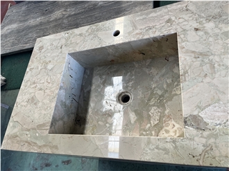 Cream Antique Marble Custom Bathroom Countertop