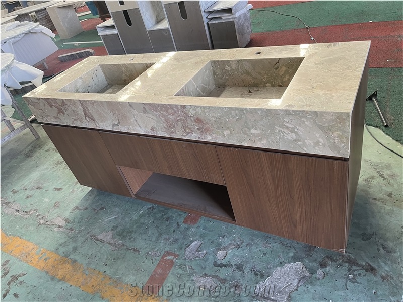 Cream Antique Marble Custom Bathroom Countertop