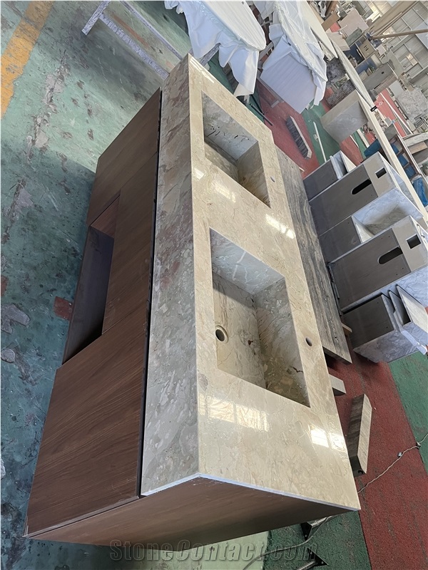 Cream Antique Marble Custom Bathroom Countertop