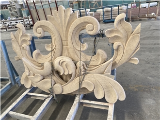 Beige Limestone Building Ornaments In Engraved 3D Scuplture