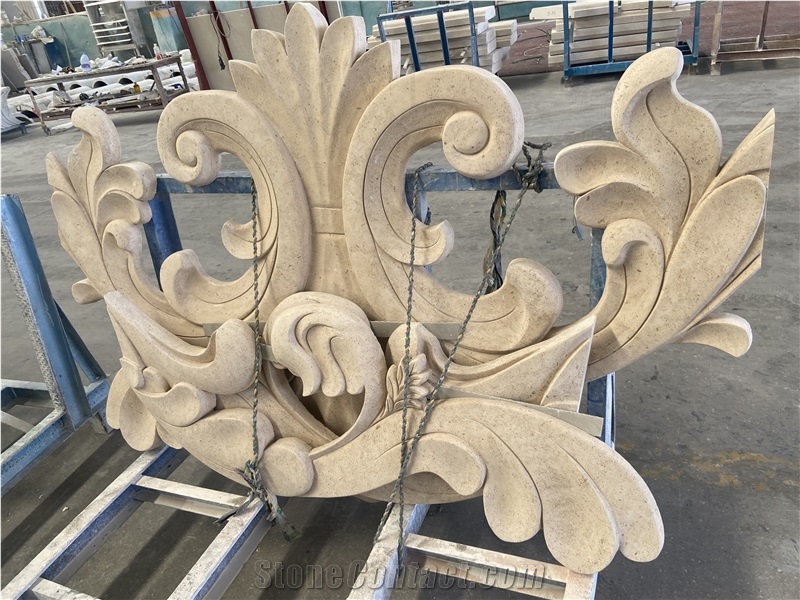 Beige Limestone Building Ornaments In Engraved 3D Scuplture