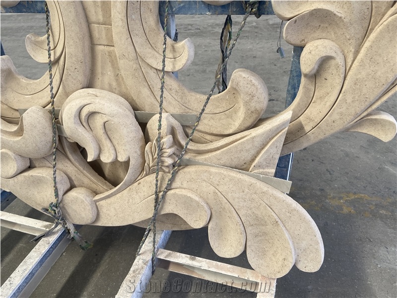 Beige Limestone Building Ornaments In Engraved 3D Scuplture