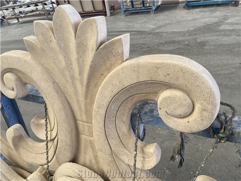 Beige Limestone Building Ornaments In Engraved 3D Scuplture