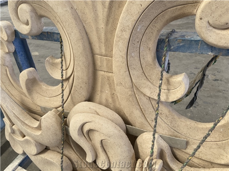 Beige Limestone Building Ornaments In Engraved 3D Scuplture