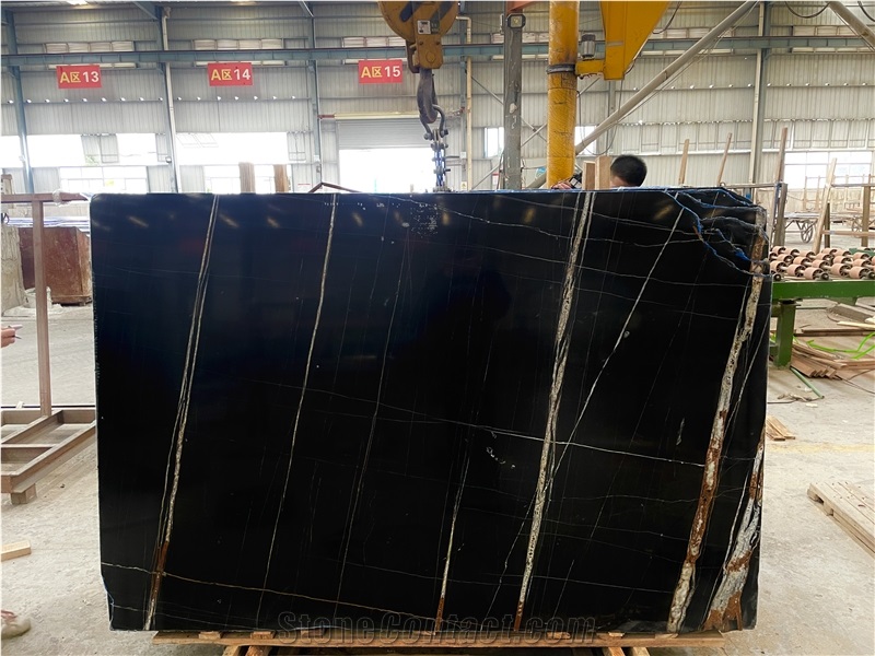 Polished Lauren Black Gold Marble Slabs