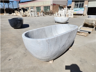 Wholesale Stock Kara Grey White Marble Freestanding Bathtub