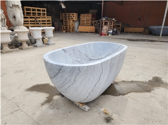 Wholesale Stock Kara Grey White Marble Freestanding Bathtub