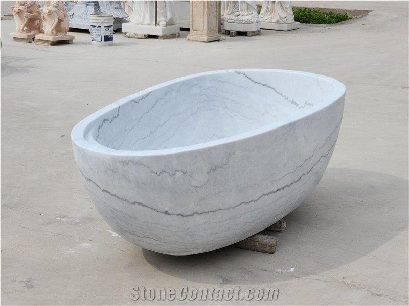 Wholesale Stock Kara Grey White Marble Freestanding Bathtub