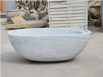 Wholesale Stock Kara Grey White Marble Freestanding Bathtub