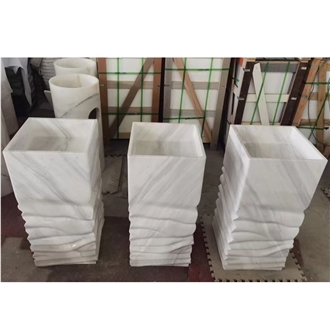 Wholesale Stock Volakas White Marble Pedestal Sink