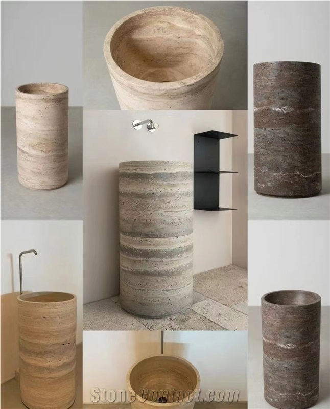 Classic Travertine Hard Stone Free Standing  Stone Sink