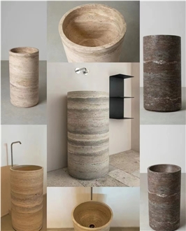 Classic Travertine Hard Stone Free Standing  Stone Sink