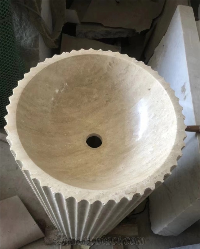 Classic Travertine Hard Stone Free Standing  Stone Sink