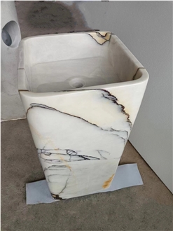 Modern White Marble Luxurious Free Standing Stone Sink Modern White Marble Luxurious Free Standing Stone Sink