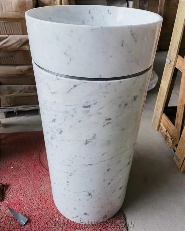 Modern White Marble Luxurious Free Standing Stone Sink