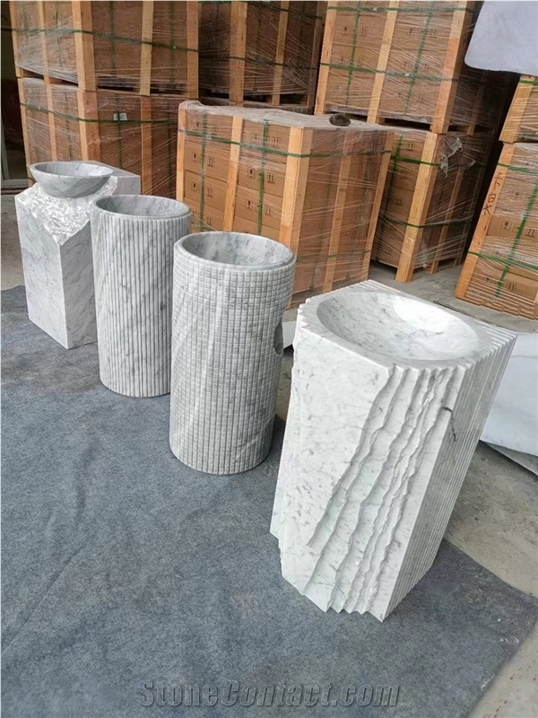Modern White Marble Luxurious Free Standing Stone Sink
