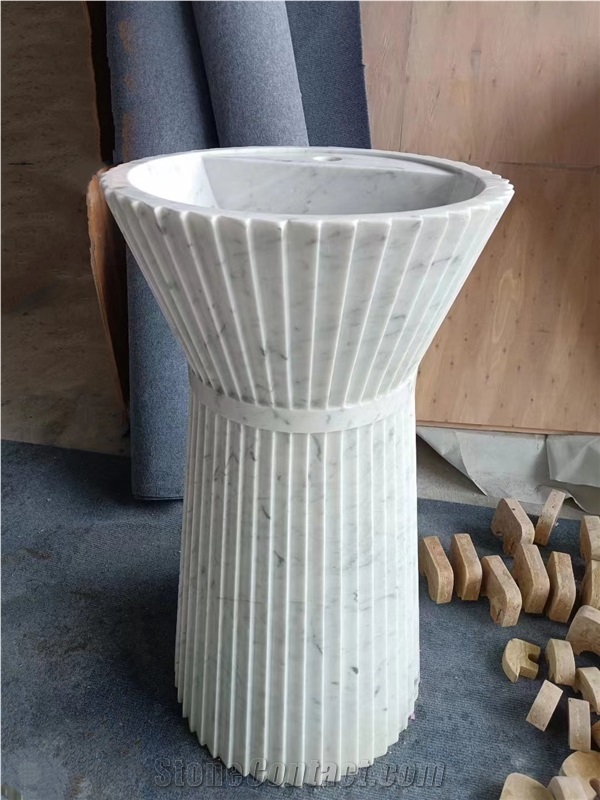 Modern White Marble Luxurious Free Standing Stone Sink