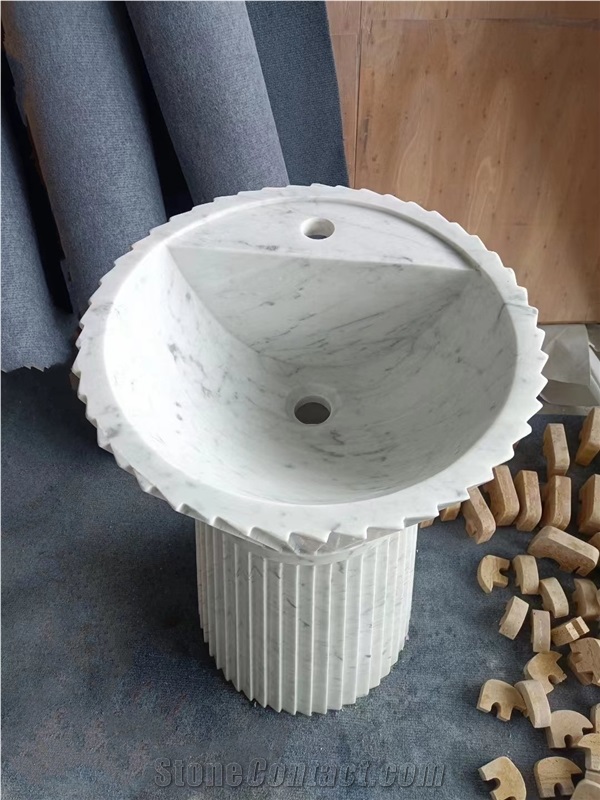 Modern White Marble Luxurious Free Standing Stone Sink