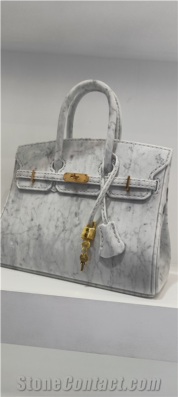 Oriental White Marble Carved Handbag Artifacts Handicraft