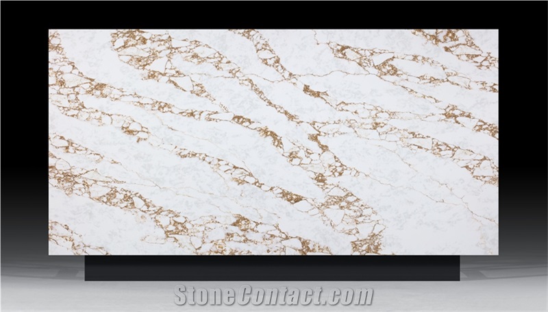 White Quartz Slab With Brown Veins  Luxury Slab Quartz Slabs