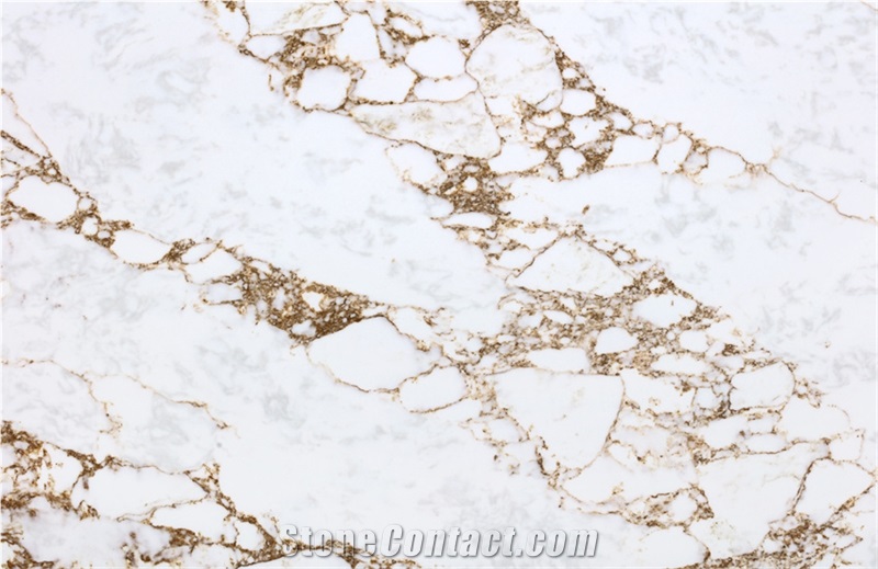White Quartz Slab With Brown Veins  Luxury Slab Quartz Slabs