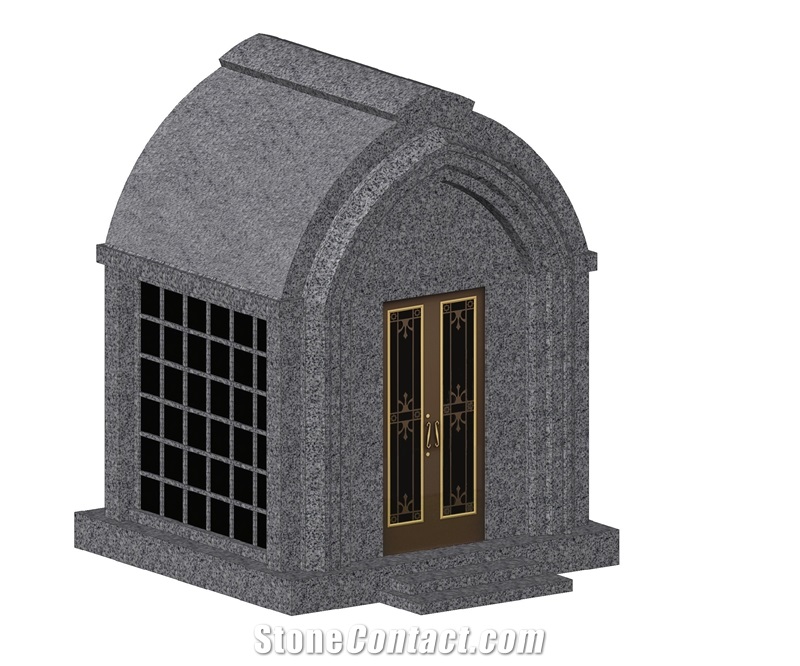 Cheap Stin Gray Granite  3 Crypt Walk-In Mausoleum