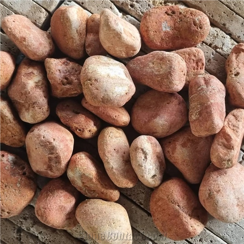 Red Travertine Tumbled Pebble Stone (Various Sizes)