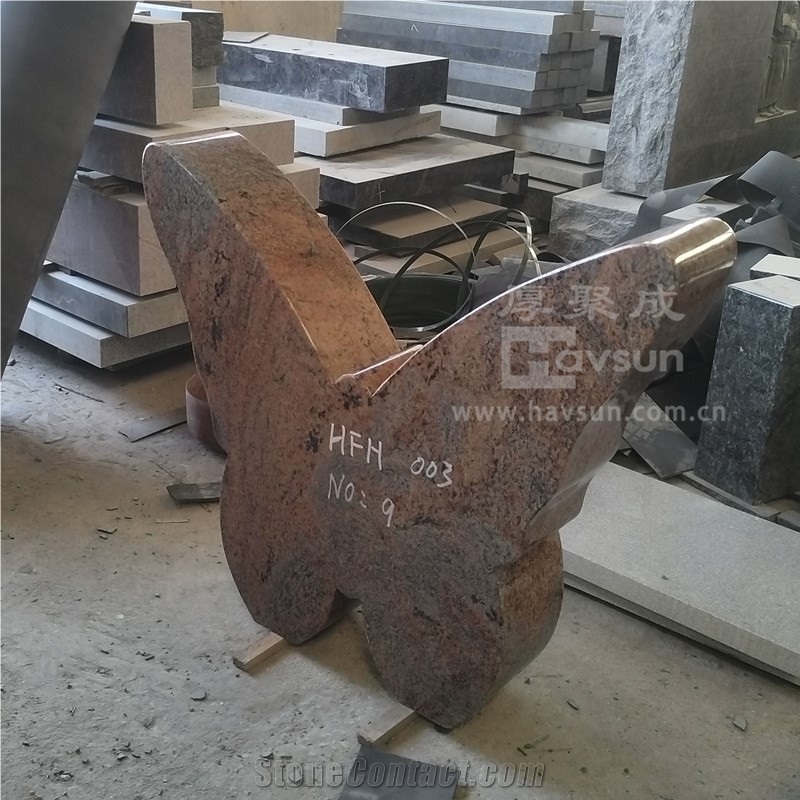Multicolor Red Granite Butterfly Monument