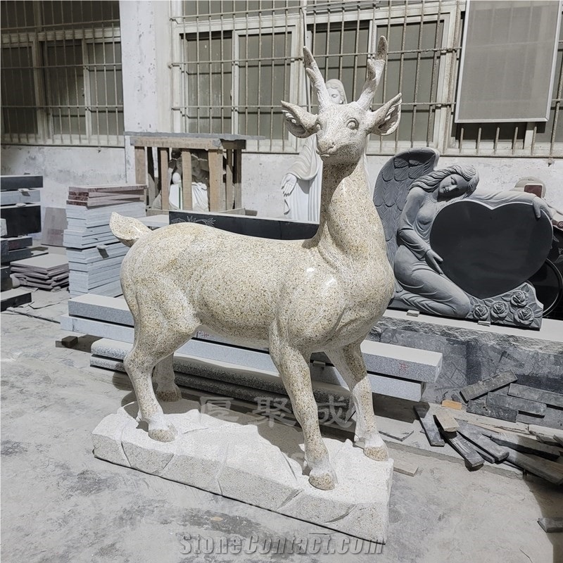 Yellow Rustic Granite Deer  Animal Sculptures
