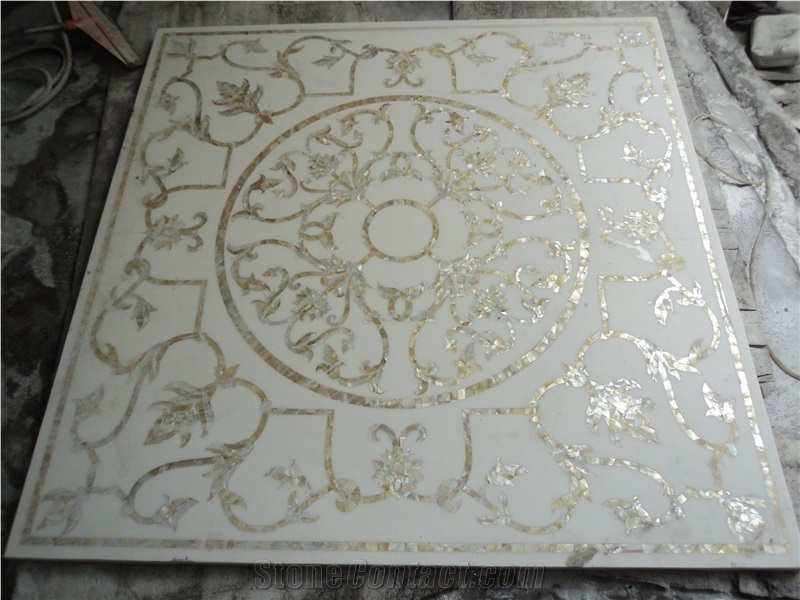 Marble Inlay  Water Jet Medallion Carpet Pattern
