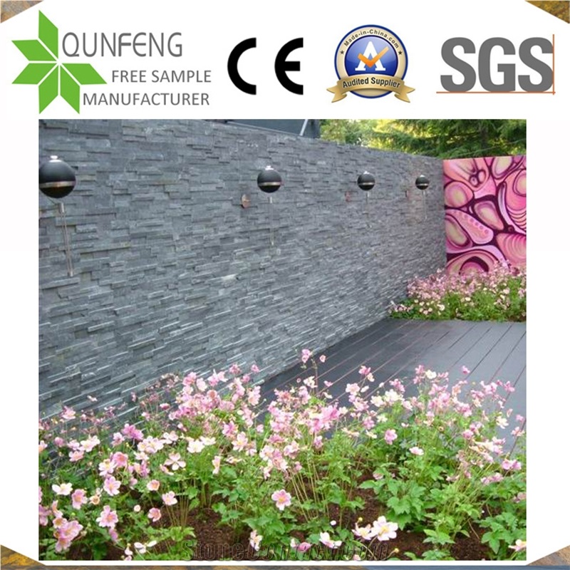 China 15*60CM Black Split Slate Panel Wall Cladding Veneer