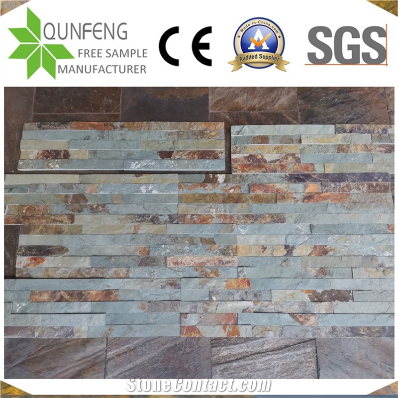 China 15*60CM Green&Rusty Split Slate Wall Cladding Panels