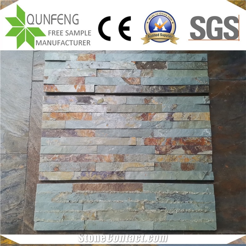 China 15*60CM Green&Rusty Split Slate Wall Cladding Panels