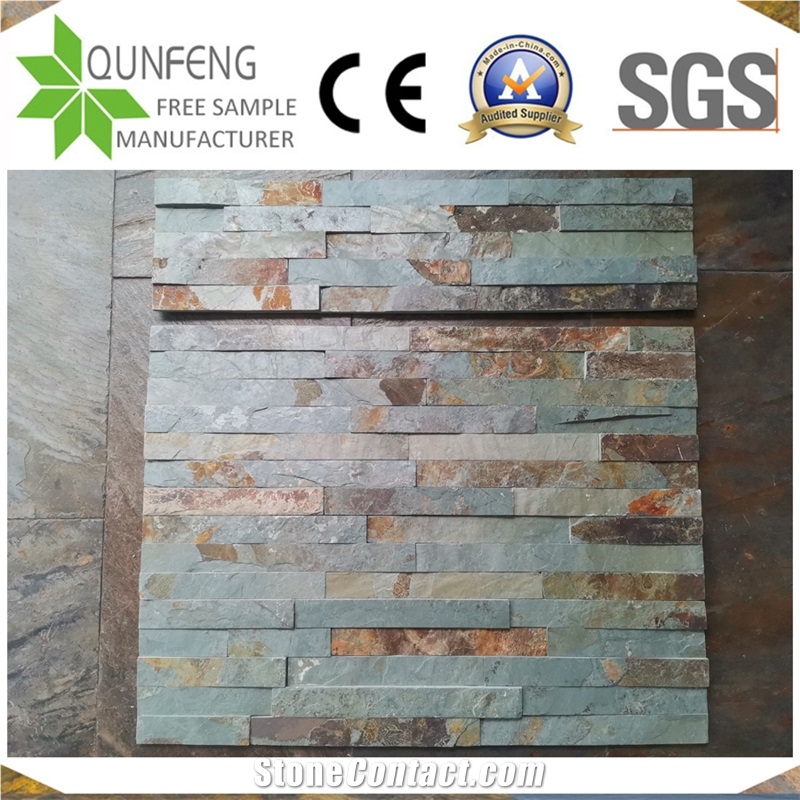 China 15*60CM Green&Rusty Split Slate Wall Cladding Panels