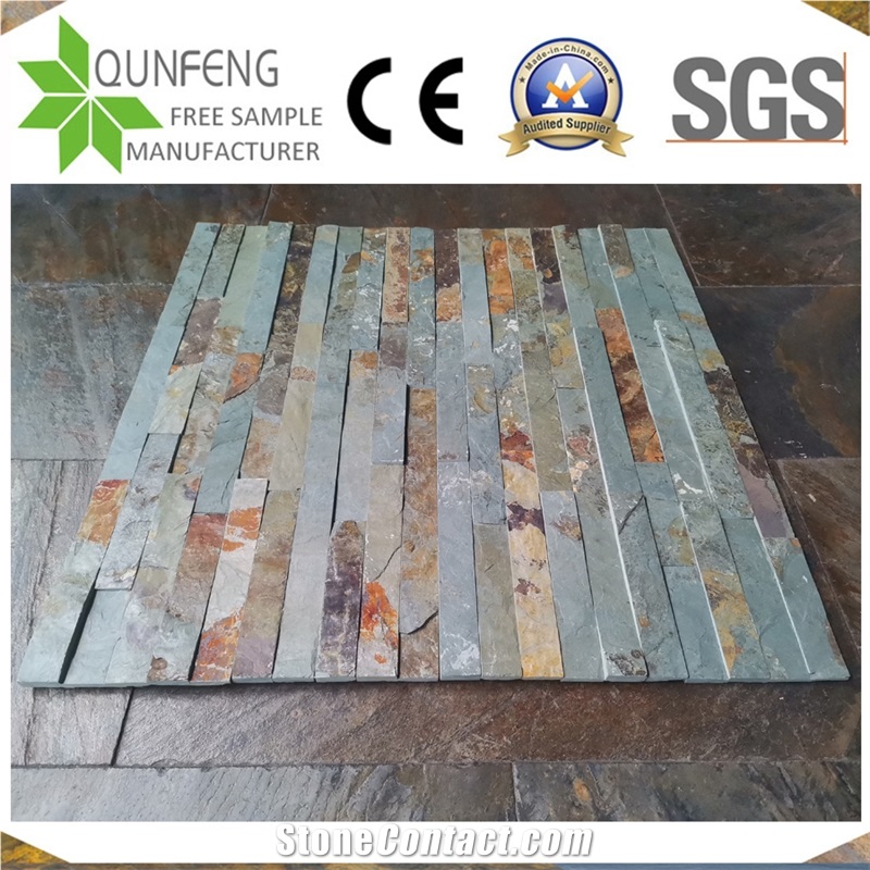 China 15*60CM Green&Rusty Split Slate Wall Cladding Panels