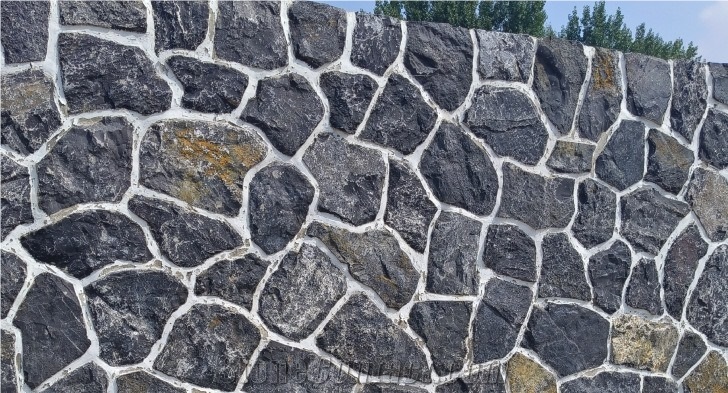 Black Random Flagstone Wall Cladding, Split Wall Stone