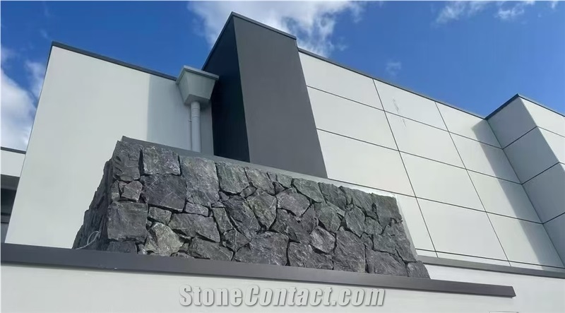 Black Random Flagstone Wall Cladding, Split Wall Stone