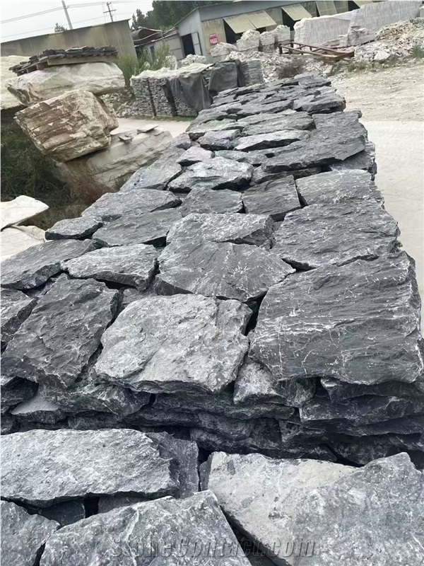 Black Random Flagstone Wall Cladding, Split Wall Stone