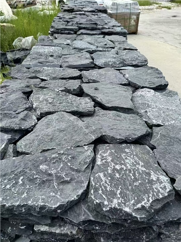 Black Random Flagstone Wall Cladding, Split Wall Stone