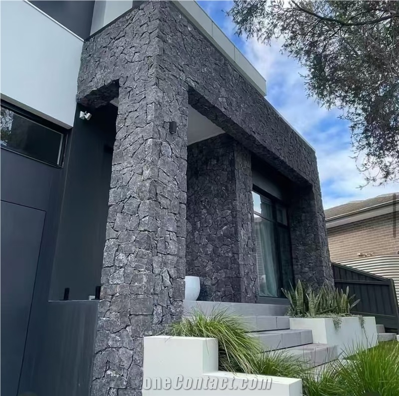Black Random Flagstone Wall Cladding, Split Wall Stone