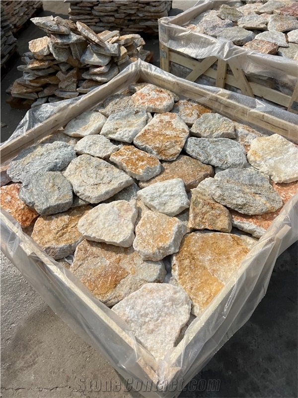 Oyster Quartzite Random Flagstone, Natural Split Stone Wall