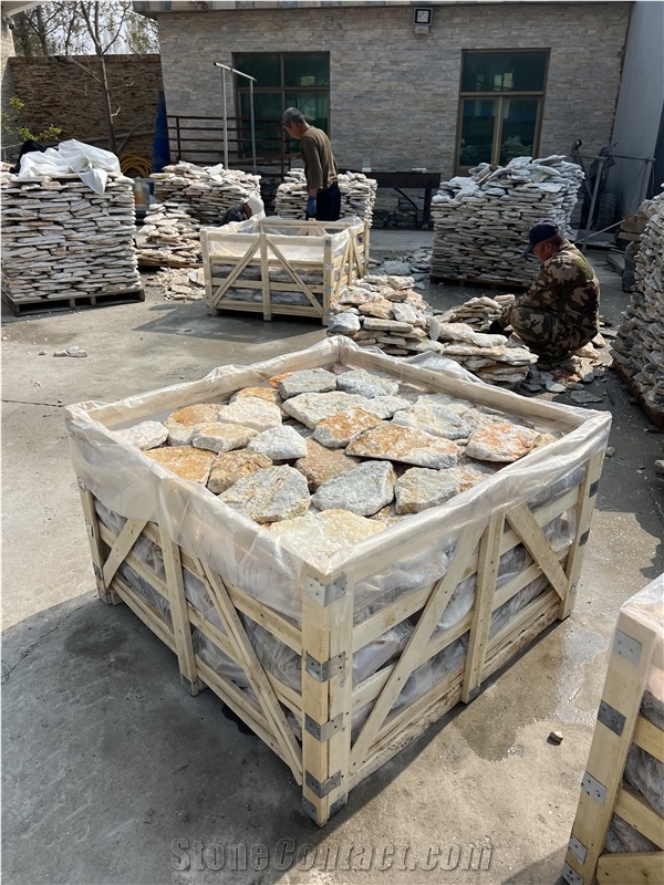 Oyster Quartzite Random Flagstone, Natural Split Stone Wall