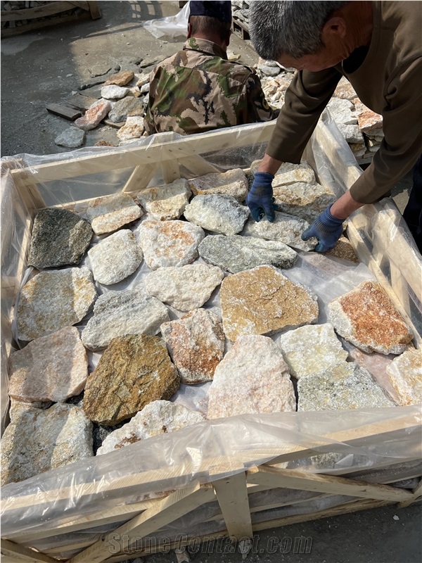 Oyster Quartzite Random Flagstone, Natural Split Stone Wall