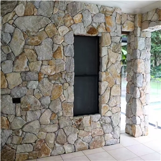 Oyster Quartzite Random Flagstone, Natural Split Stone Wall