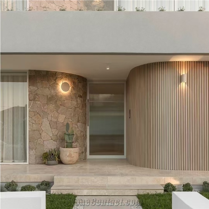 Yellow Granite Flagstone Wall, Split Face Wall Stone