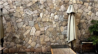 Yellow Granite Flagstone Wall, Split Face Wall Stone