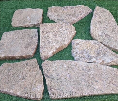 Yellow Granite Flagstone Wall, Split Face Wall Stone