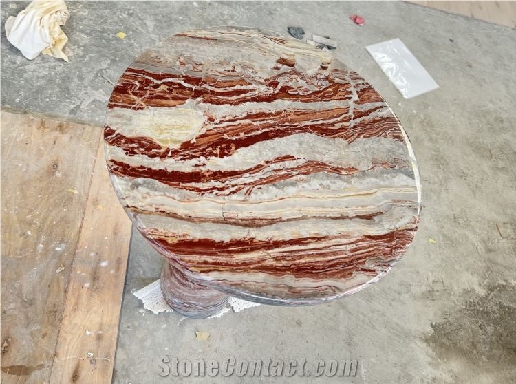 Arabescato Orobico Rosso Marble Coffee Table